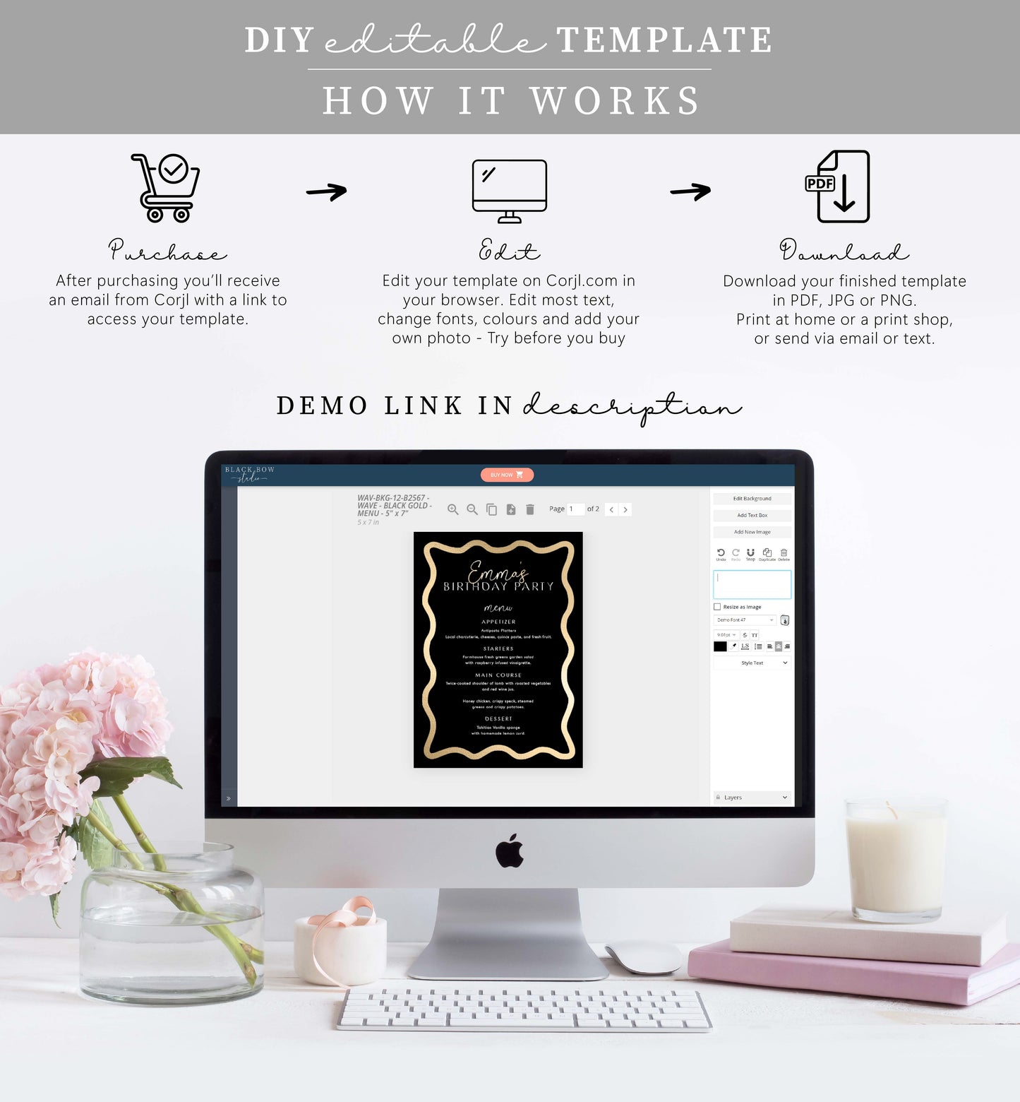 Wave Black Gold | Printable Menu Template