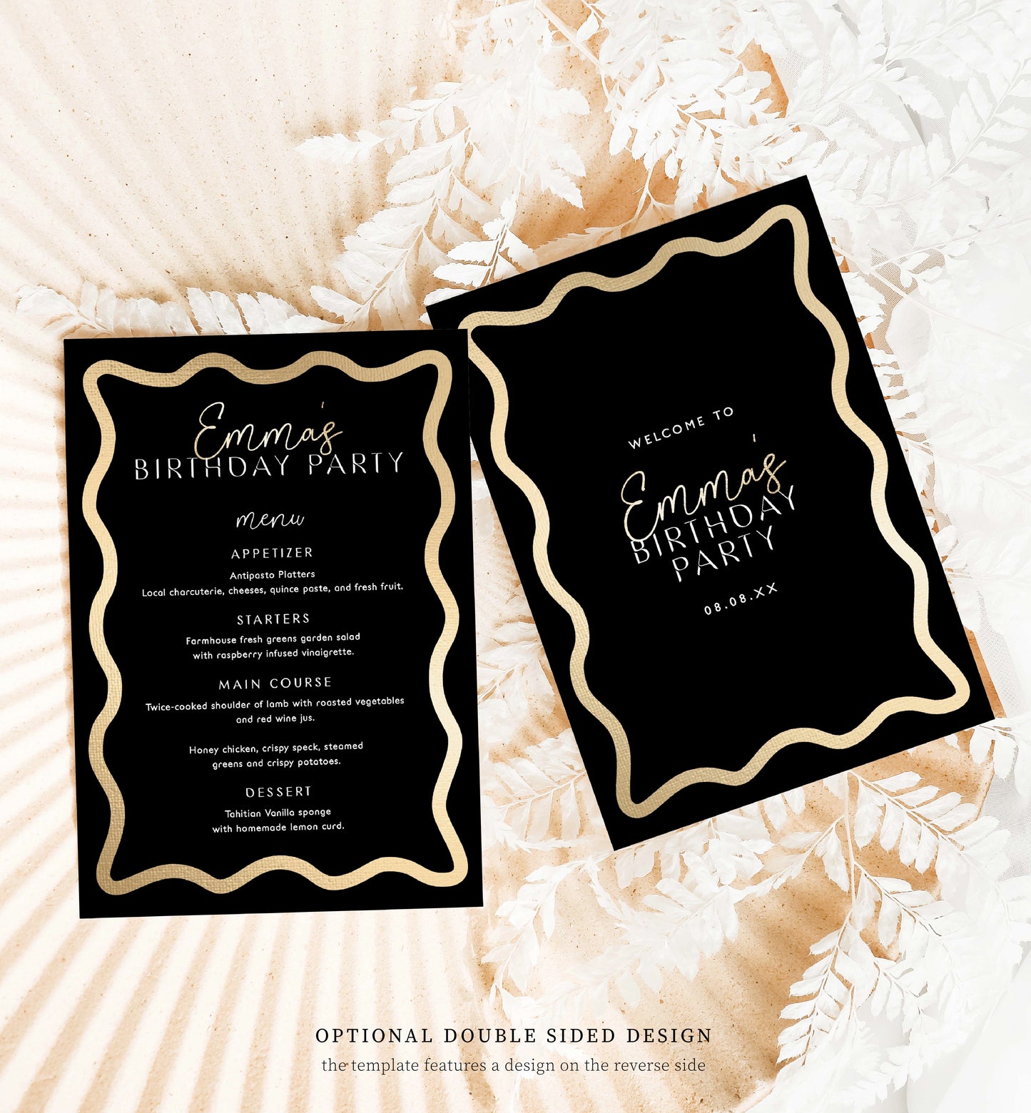 Wave Black Gold | Printable Menu Template