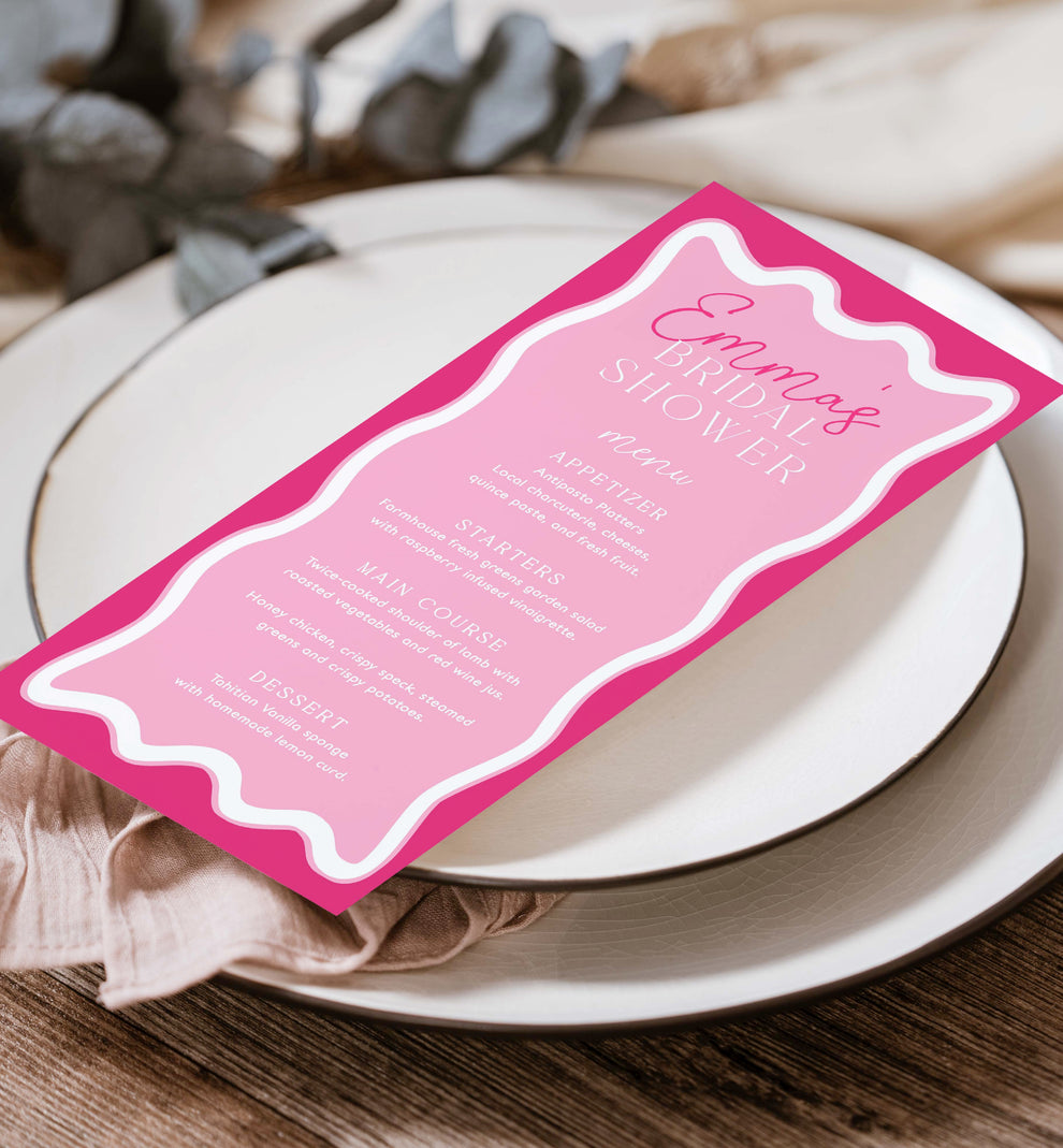 Wave Hot Pink| Printable Menu Template – Black Bow Studio