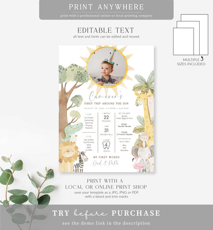 Nyala Safari | Printable First Birthday Milestone Sign Template