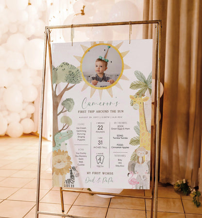 Safari Photo First Birthday Milestone Board, Printable Baby's First Year Milestone Poster, 1st Birthday 12 Month Milestone Photo Sign, Nyala