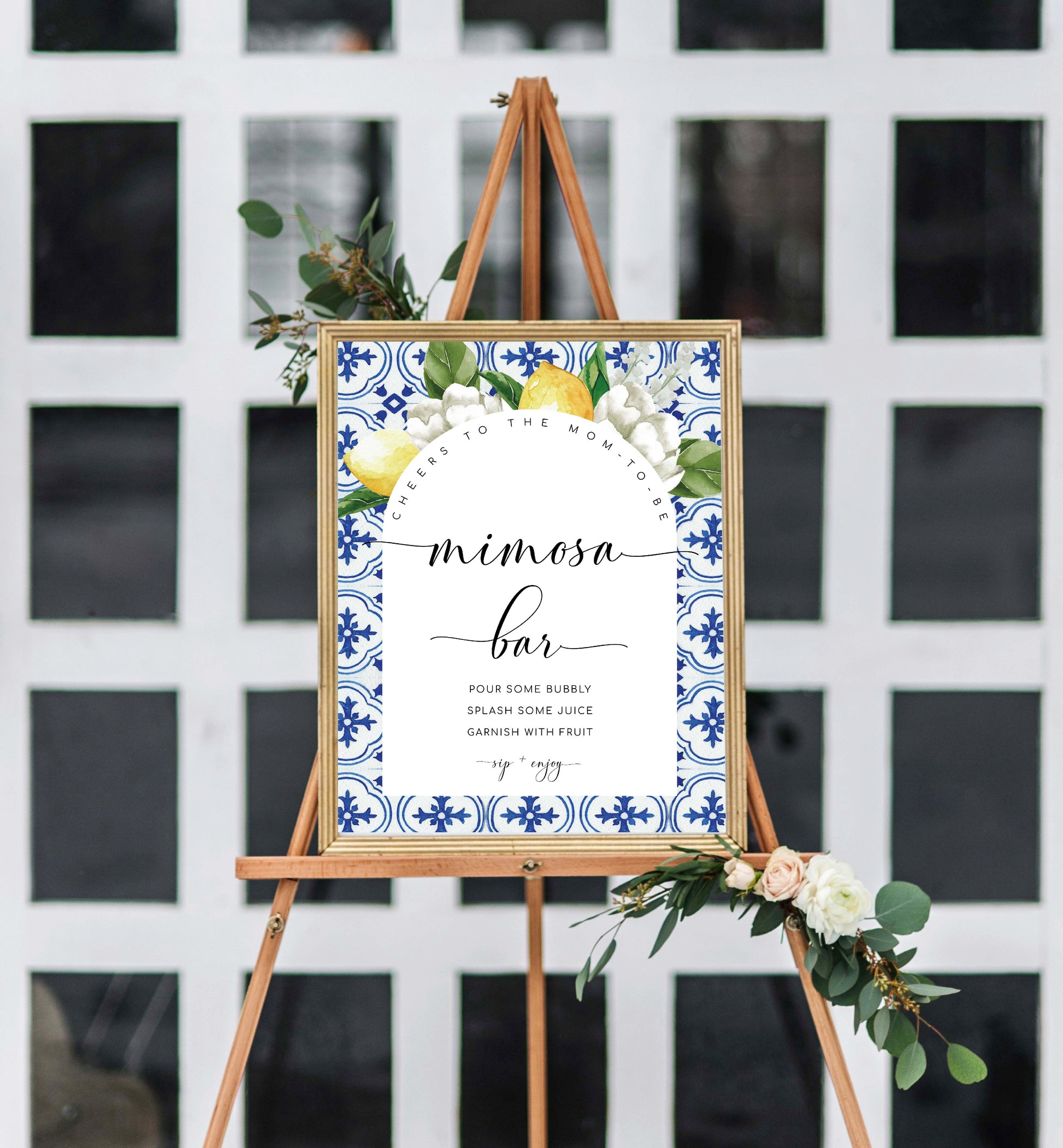 Rose Gold Mimosa Bar Sign with juice tags - Bride + Bows