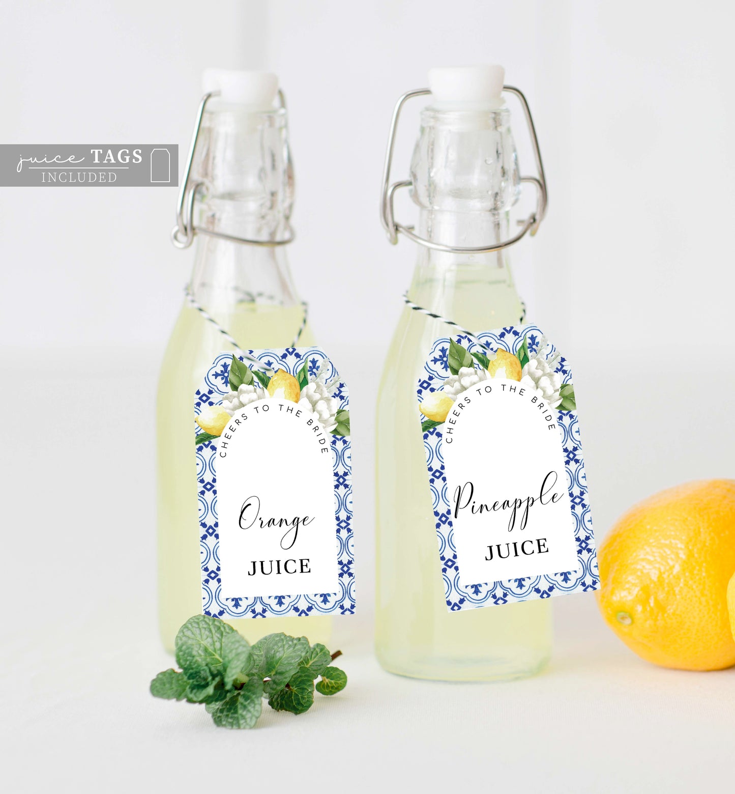 The Med Arch Lemons | Printable Mimosa Bar Sign and Juice Tags Template