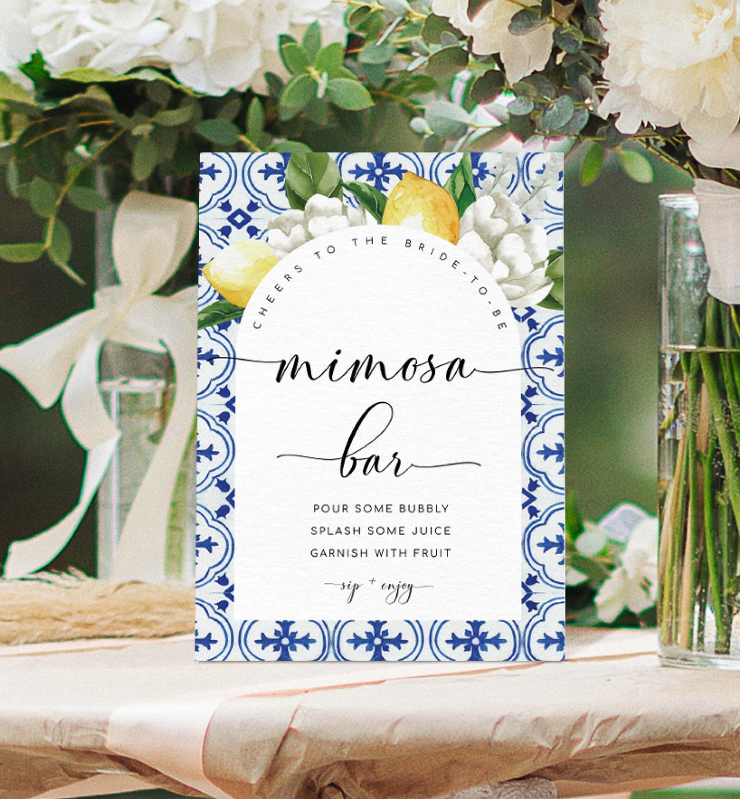 The Med Arch Lemons | Printable Mimosa Bar Sign and Juice Tags Template