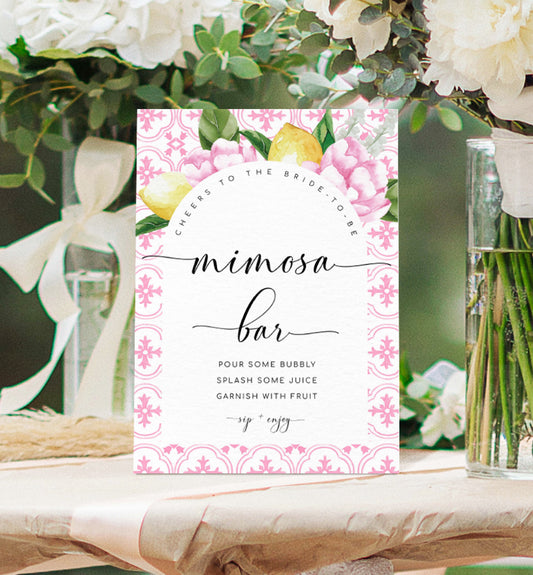 The Med Arch Pink Lemons | Printable Mimosa Bar Sign and Juice Tags Template