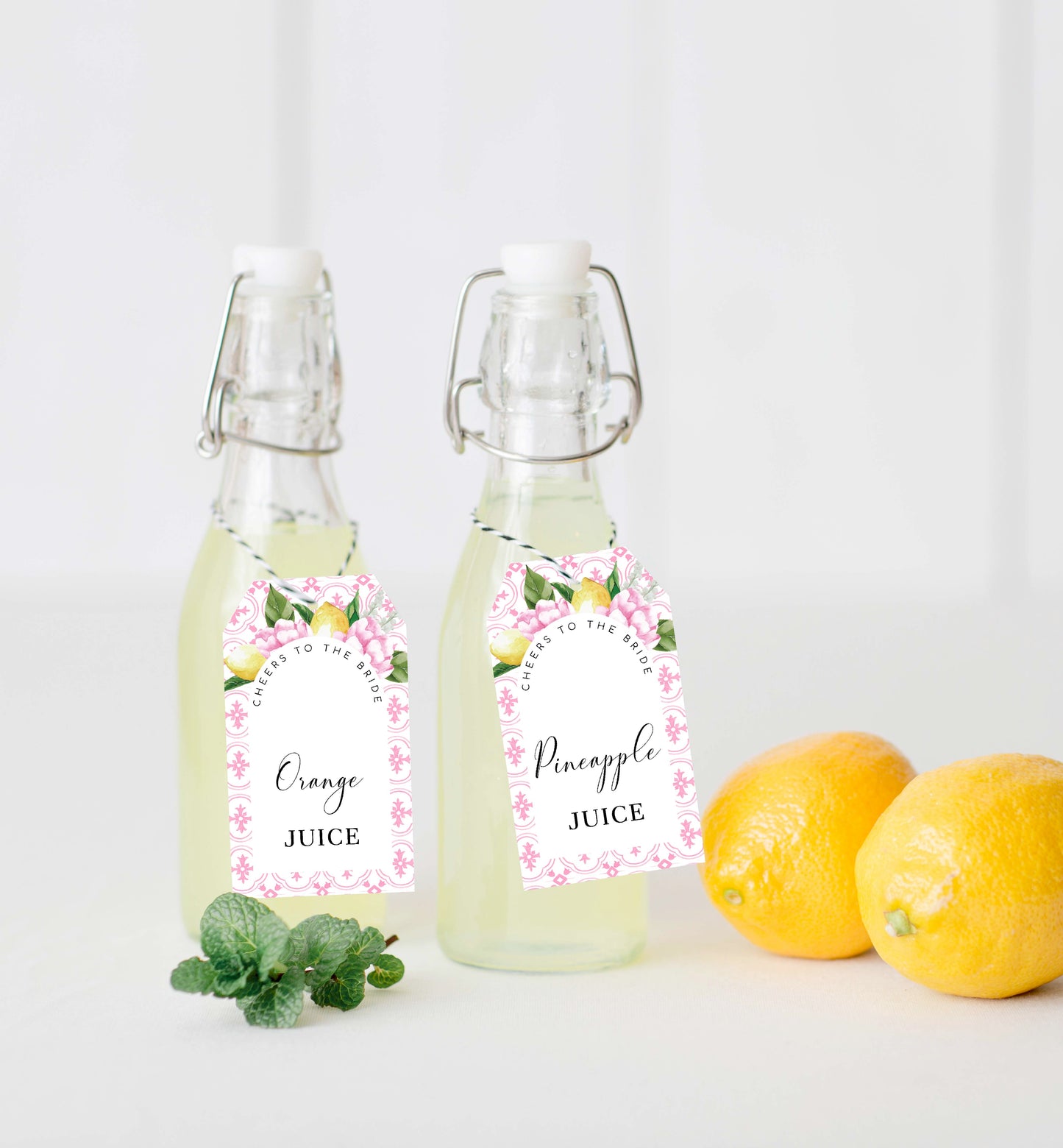 The Med Arch Pink Lemons | Printable Mimosa Bar Sign and Juice Tags Template