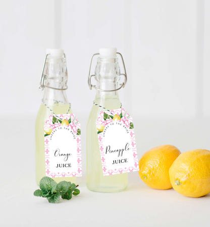 The Med Arch Pink Lemons | Printable Mimosa Bar Sign and Juice Tags Template