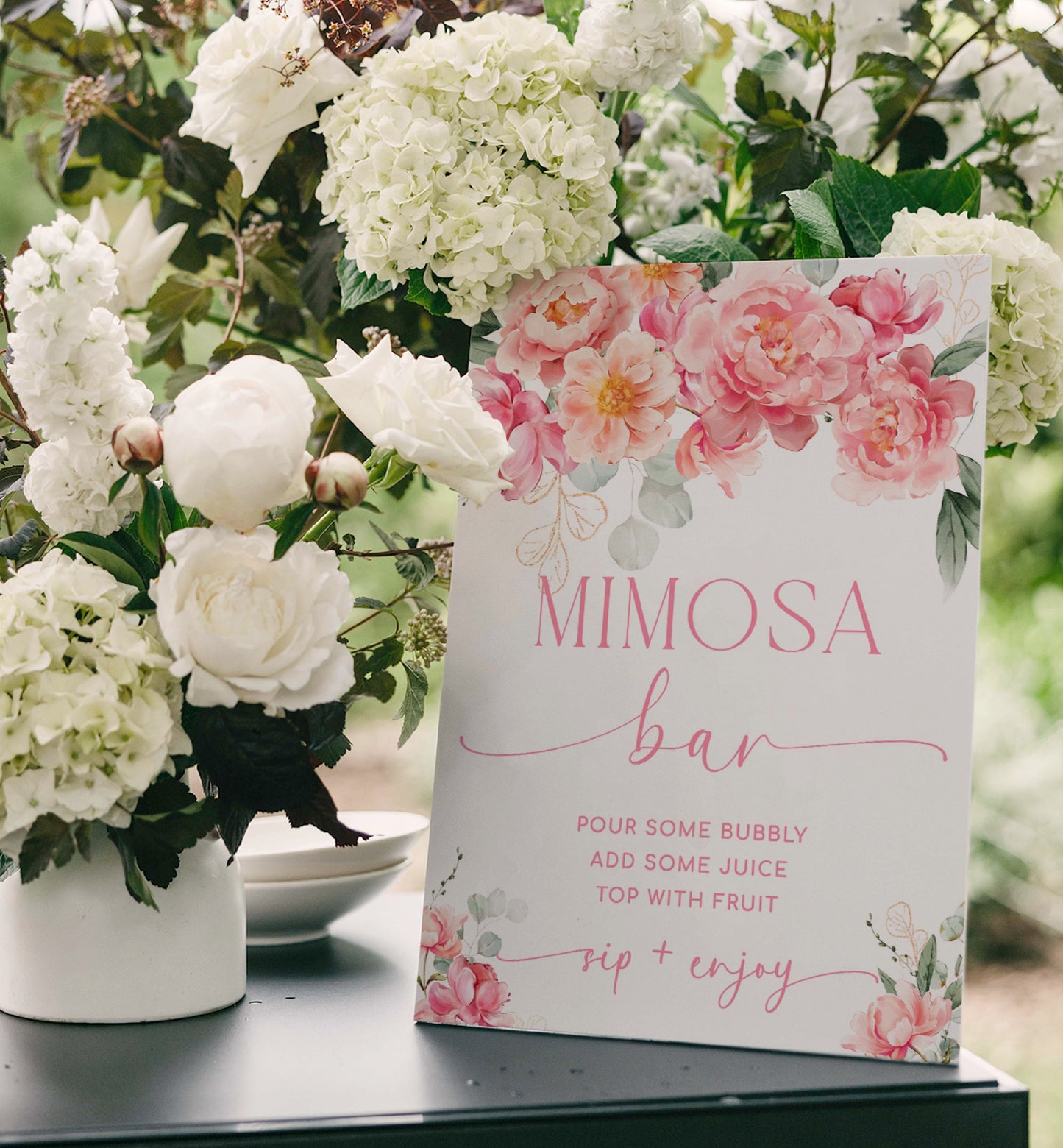 Pink Peony Mimosa Bar Sign and Juice Tags, Printable Bridal Shower Cocktail Menu, Blush Floral Baby Shower Mimosa Bar Sign, Piper