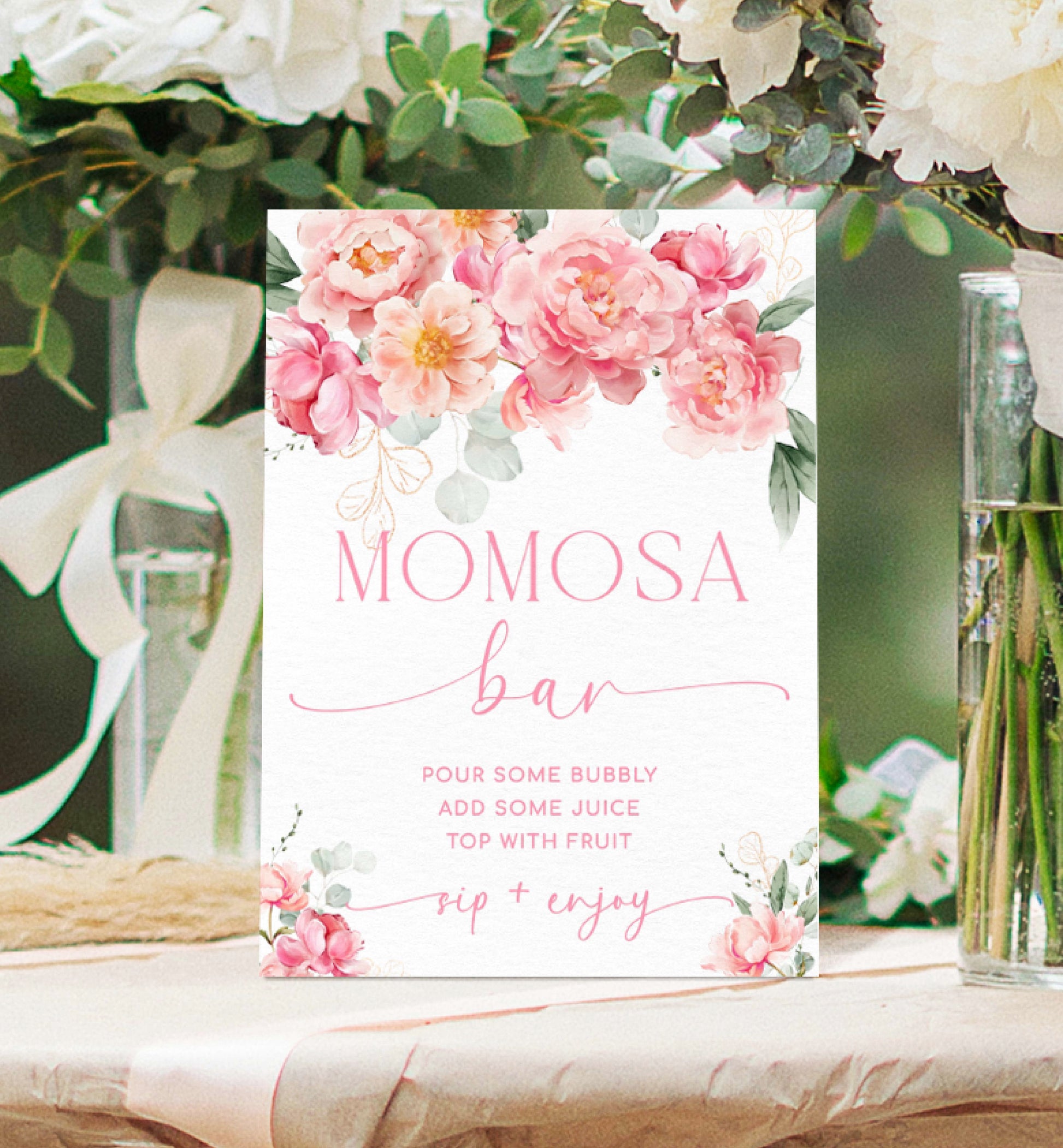 Pink Peony Momosa Bar Sign and Juice Tags, Printable Baby Shower Mocktail Menu, Blush Floral Baby Shower Mimosa Bar Sign, Piper