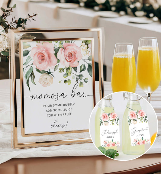 Blush Floral Mimosa Bar Sign, Baby Shower Momosa Bar Sign, Mum-osa Bar Sign, Printable Baby Shower Mocktail Sign, Darcy Floral Pink