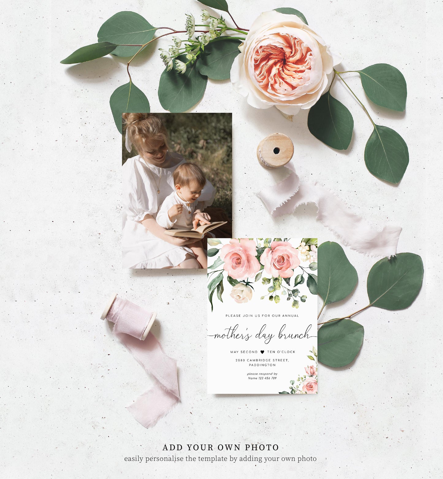 Darcy Floral Pink | Printable Mother's Day Invitation Template