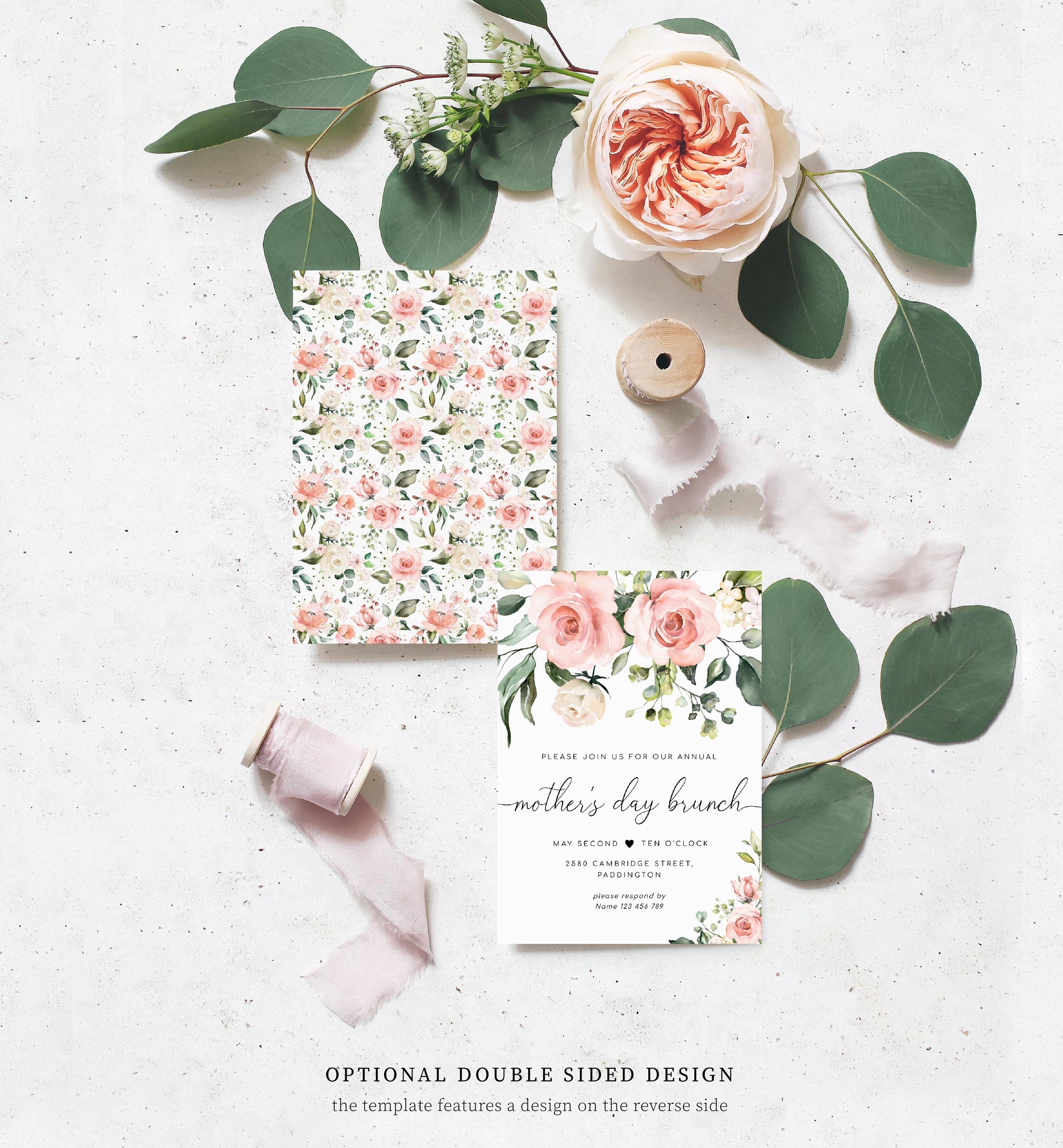 Blush Floral Mother's Day Brunch Invitation Editable Template, DIY Printable Mother's Day Lunch Invitation, Darcy Floral