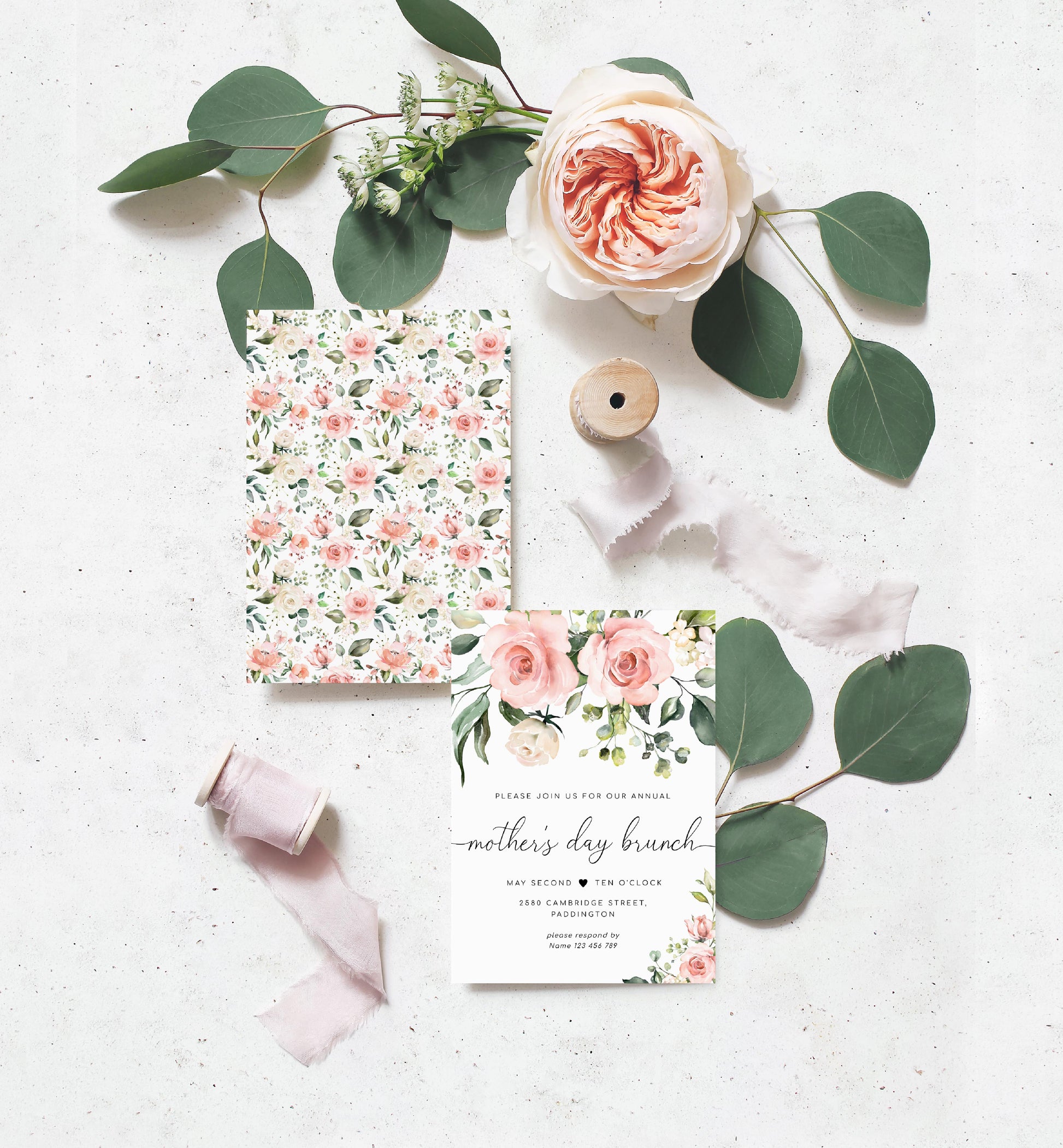 Blush Floral Mother's Day Brunch Invitation Editable Template, DIY Printable Mother's Day Lunch Invitation, Darcy Floral
