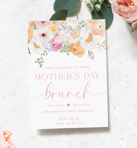 Floral Mother's Day Brunch Invitation Editable Template, DIY Printable Mother's Day Lunch Invitation, Mother's Day Evite, Millie Floral