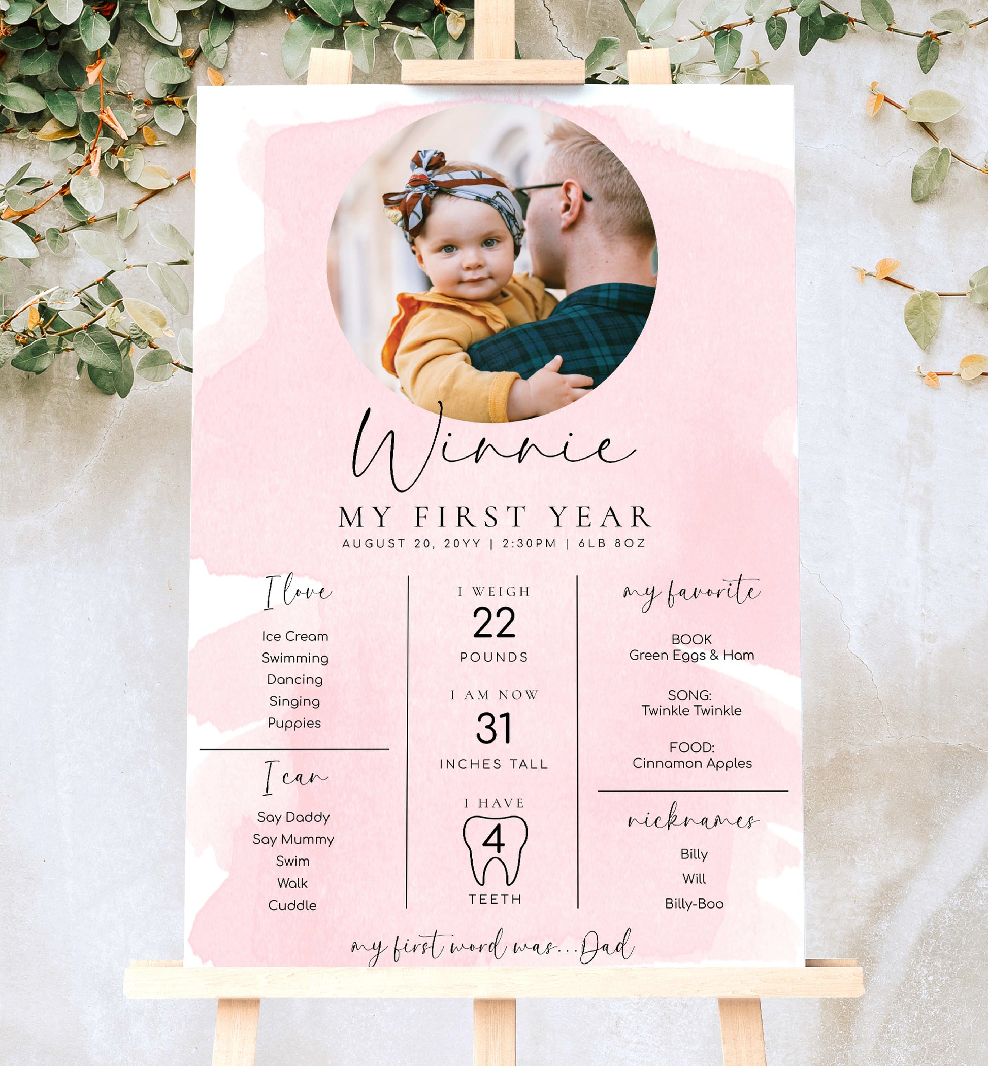 Pink 12 Month Birthday Milestone Banner - Baby's First Year Photo Backdrop Decor