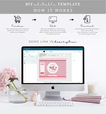 Stripe Red Pink | Printable Valentine's Day Popcorn Bag Template