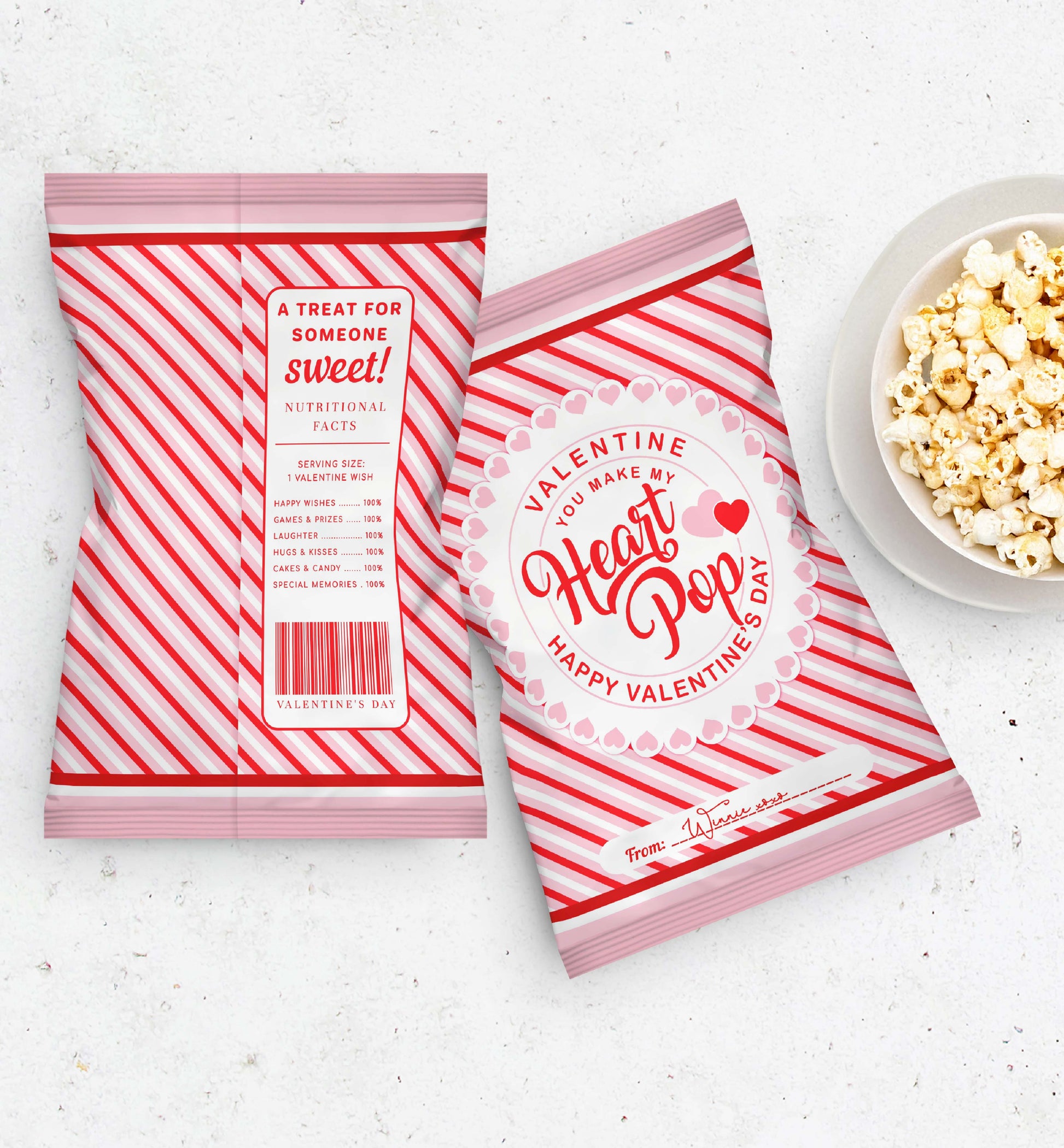 Valentine's Day Popcorn Packet Wrapper, Make My Heart Pop Printable Chip Bag Favors, Poppin Valentine's Day, Classroom Valentine's Treat