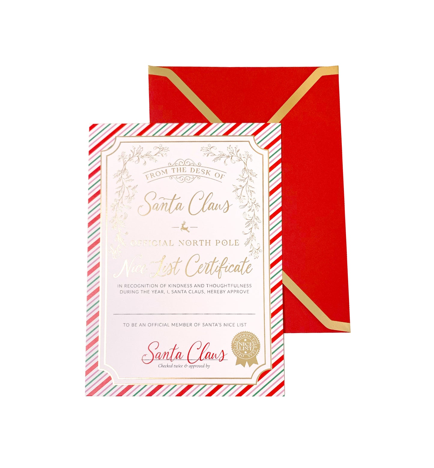 Nice List Certificate, Santa's Official Nice List Certificate, Christmas Eve Box, Stocking Stuffer Gift, Festive Stripe