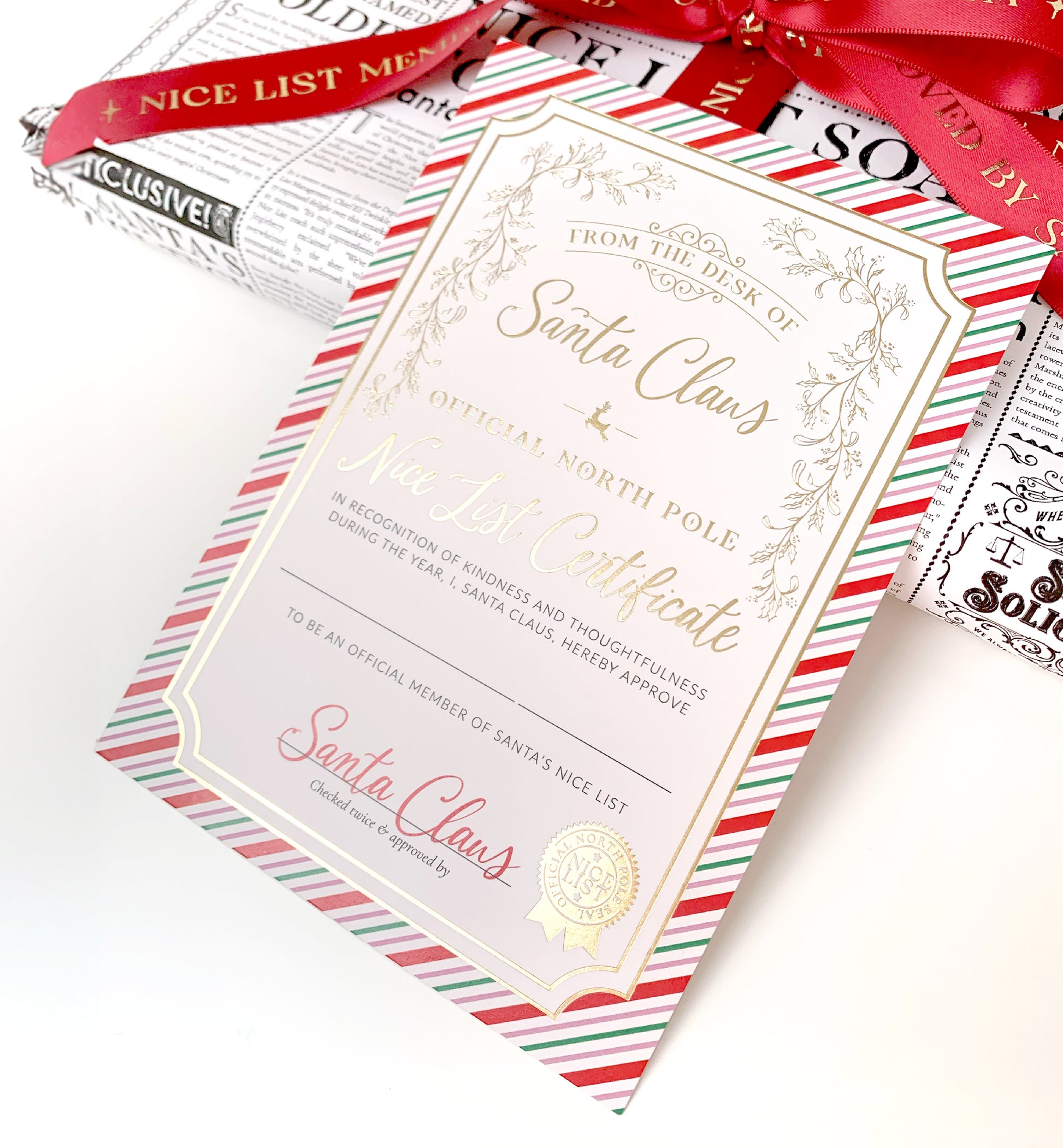 Nice List Certificate, Santa's Official Nice List Certificate, Christmas Eve Box, Stocking Stuffer Gift, Festive Stripe