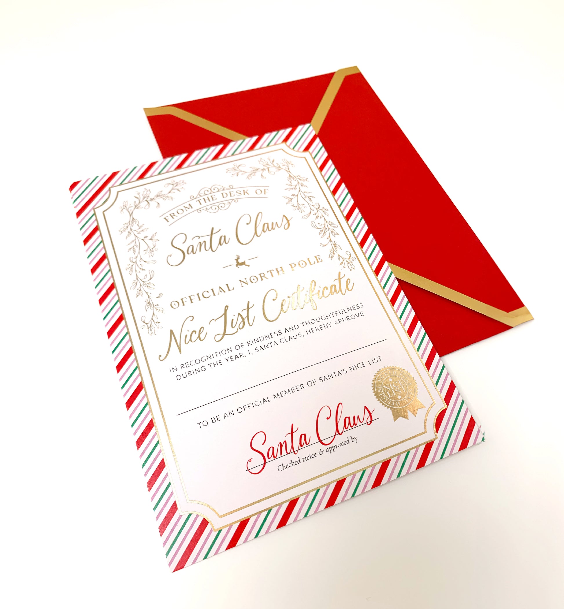 Nice List Certificate, Santa's Official Nice List Certificate, Christmas Eve Box, Stocking Stuffer Gift, Festive Stripe