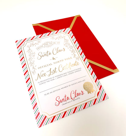 Nice List Certificate, Santa's Official Nice List Certificate, Christmas Eve Box, Stocking Stuffer Gift, Festive Stripe