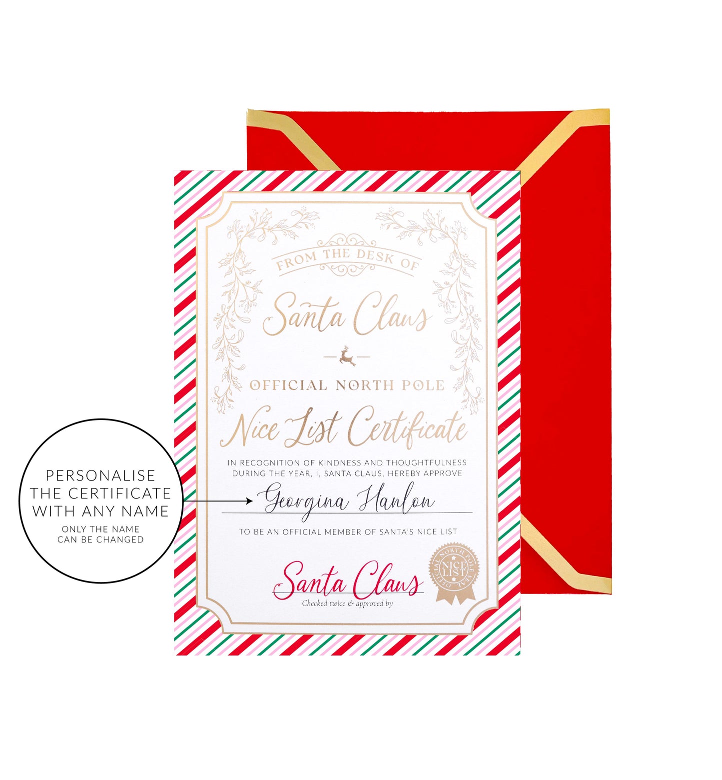 Santa's Nice List Certificate Festive Stripe