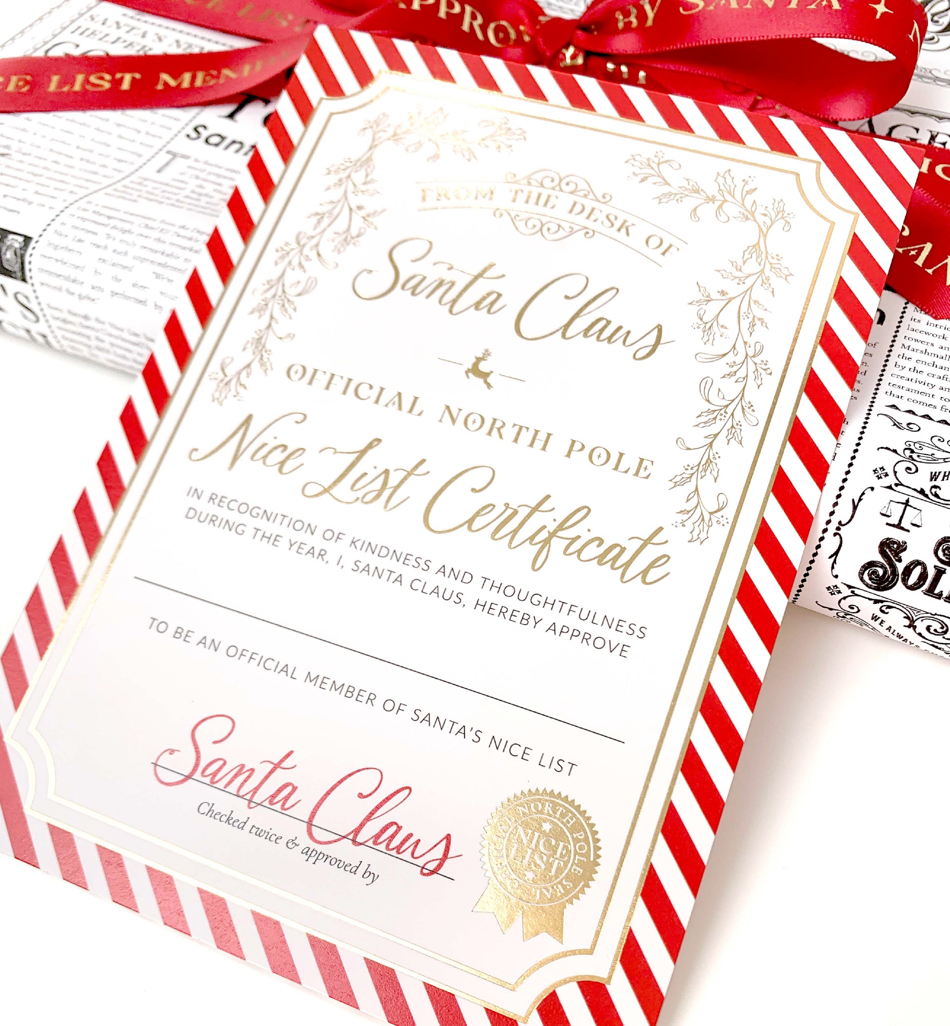 Nice List Certificate, Santa's Official Nice List Certificate, Approved Nice List Member, Christmas Eve Box, Red Stripe