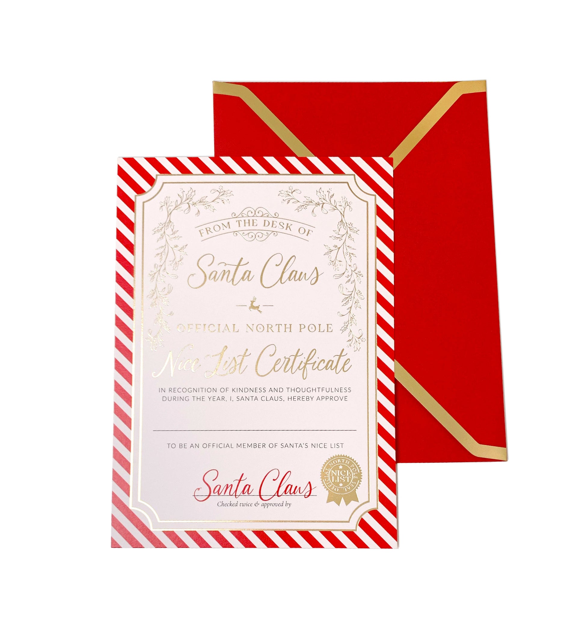 Nice List Certificate, Santa's Official Nice List Certificate, Approved Nice List Member, Christmas Eve Box, Red Stripe