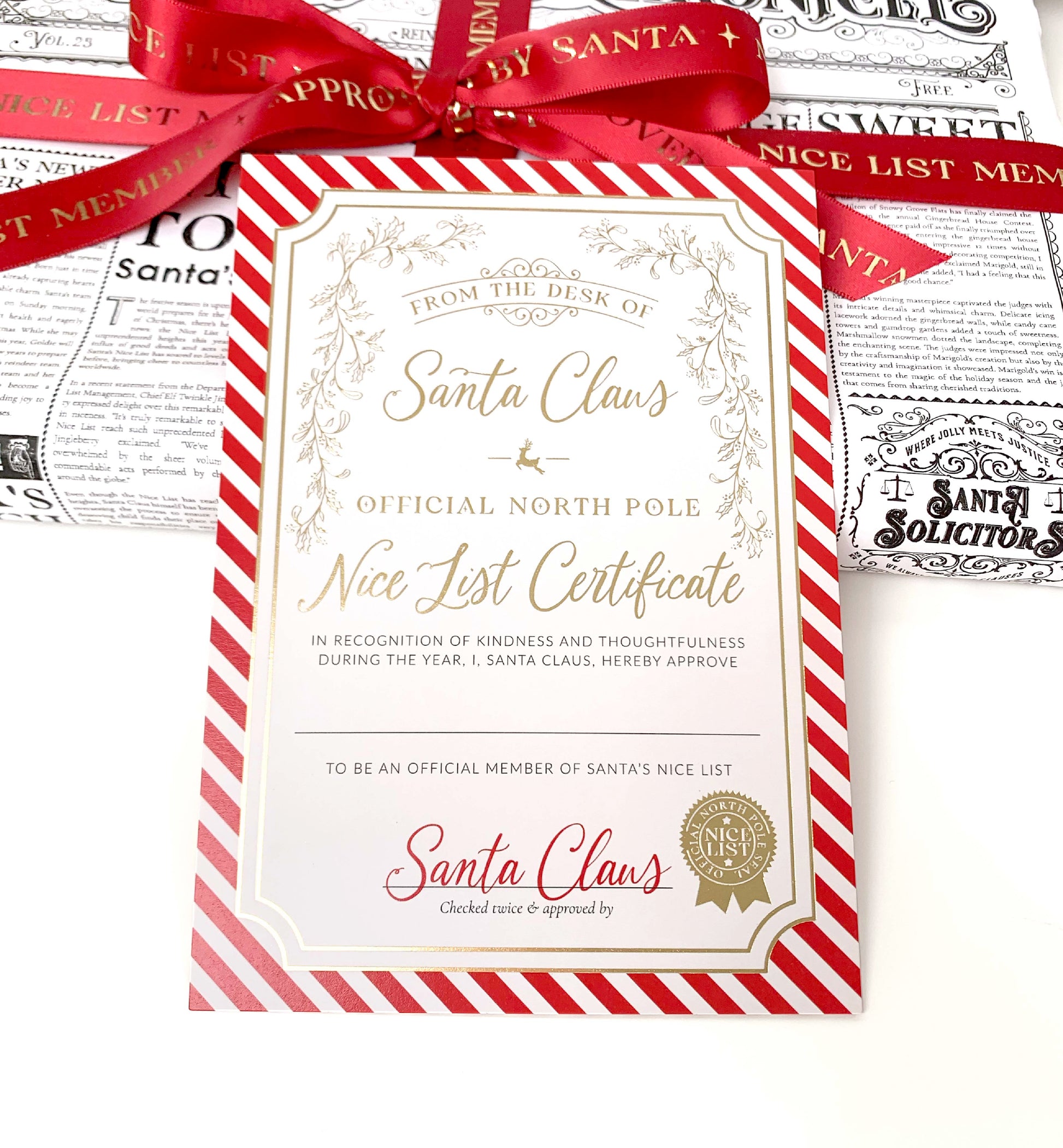 Nice List Certificate, Santa's Official Nice List Certificate, Approved Nice List Member, Christmas Eve Box, Red Stripe