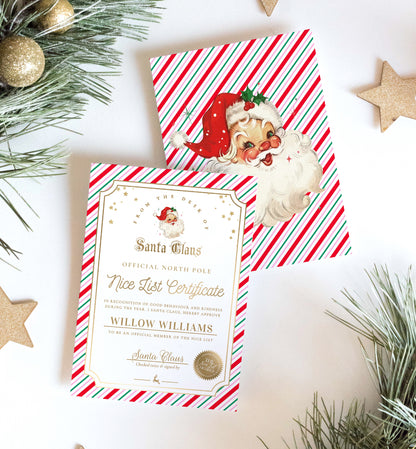 Printable Letter From Santa Template, Approved Nice List Member Certificate From Santa Claus, Christmas Letter From Santa, Stripe Pink Multi