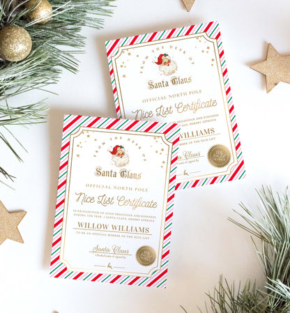 Printable Letter From Santa Template, Approved Nice List Member Certificate From Santa Claus, Christmas Letter From Santa, Stripe Pink Multi
