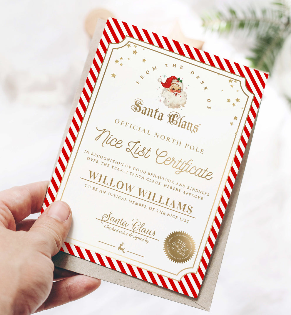 Santa's Red Printable Christmas Nice List Certificate Templ