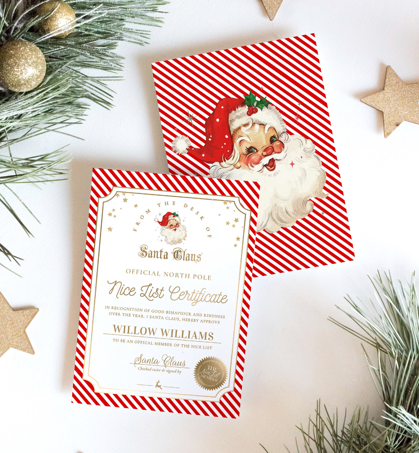 Santa's Red Printable Christmas Nice List Certificate Templ