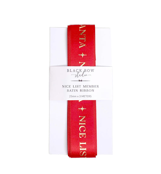 Nice List Member Christmas Red Satin Ribbon - 3m