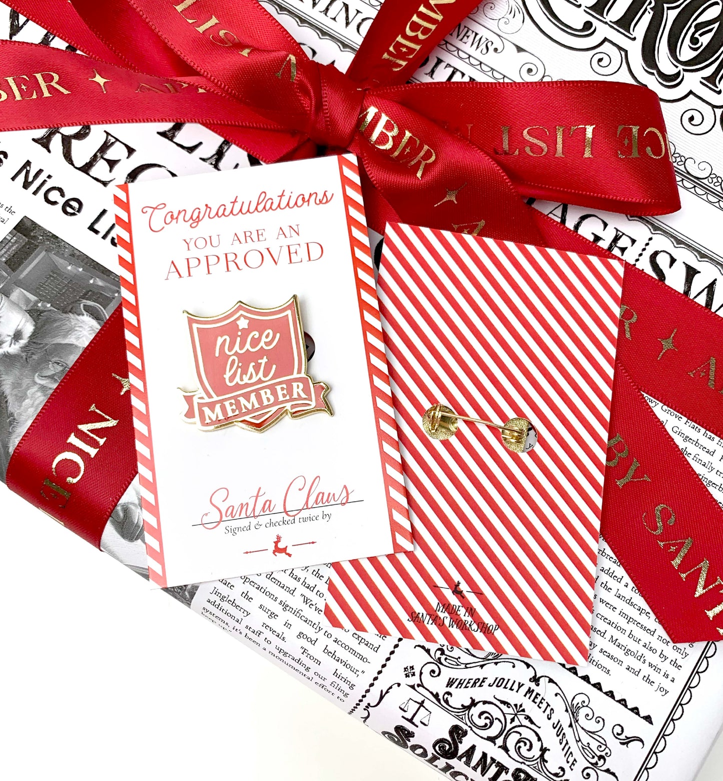 Nice List Member Red Gold | Christmas Enamel Pin Badge