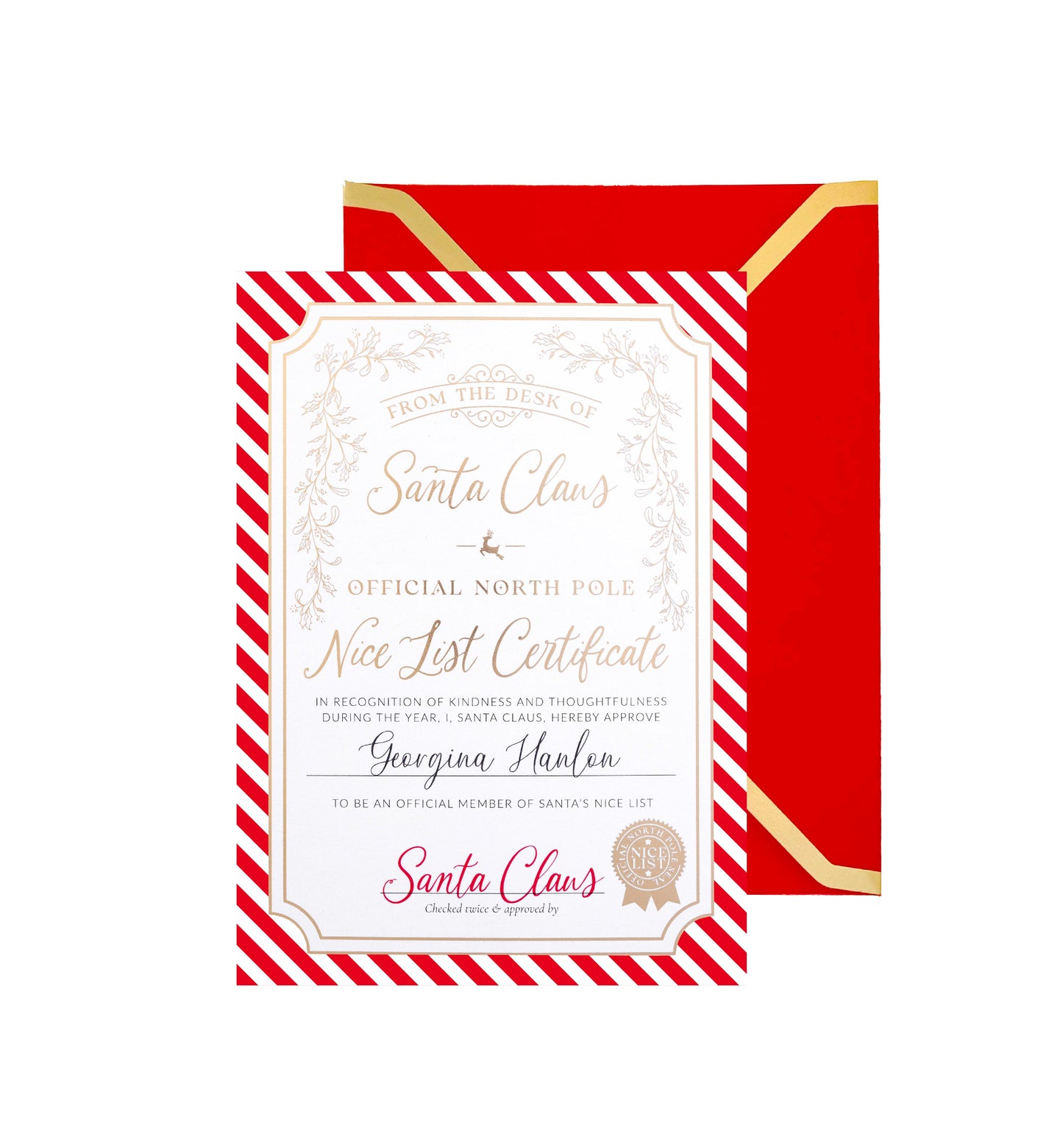 Santa's Nice List Certificate Red Stripe