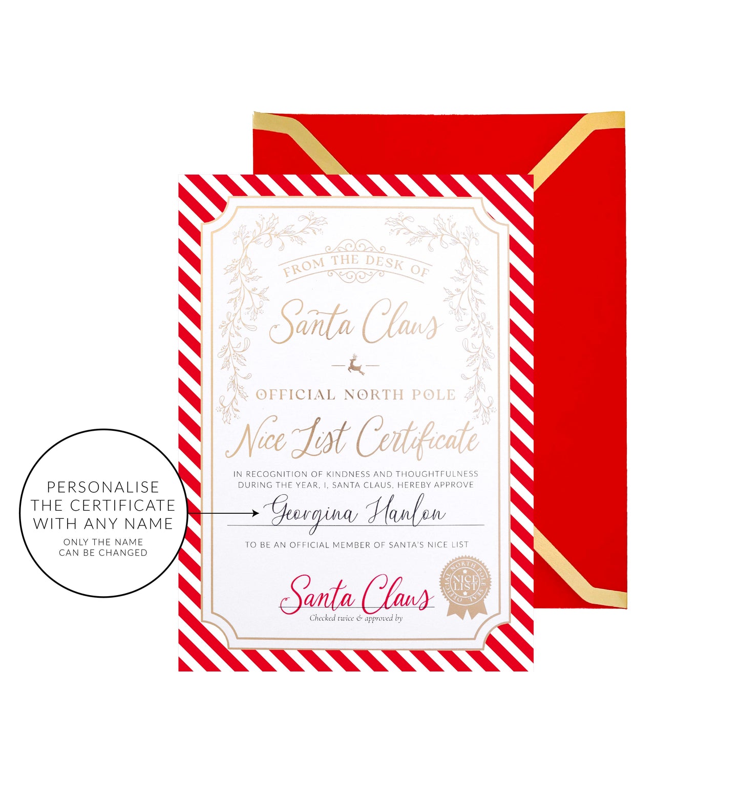 Santa's Nice List Certificate Red Stripe