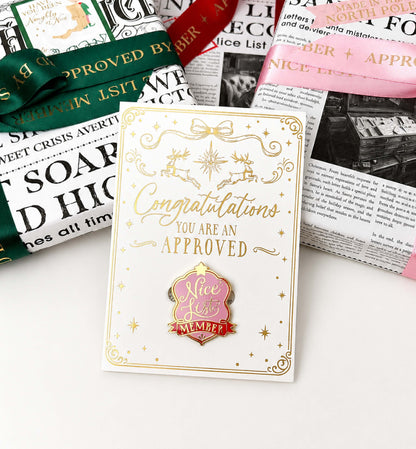 Pink Nice List Member Christmas Badge Enamel Pin