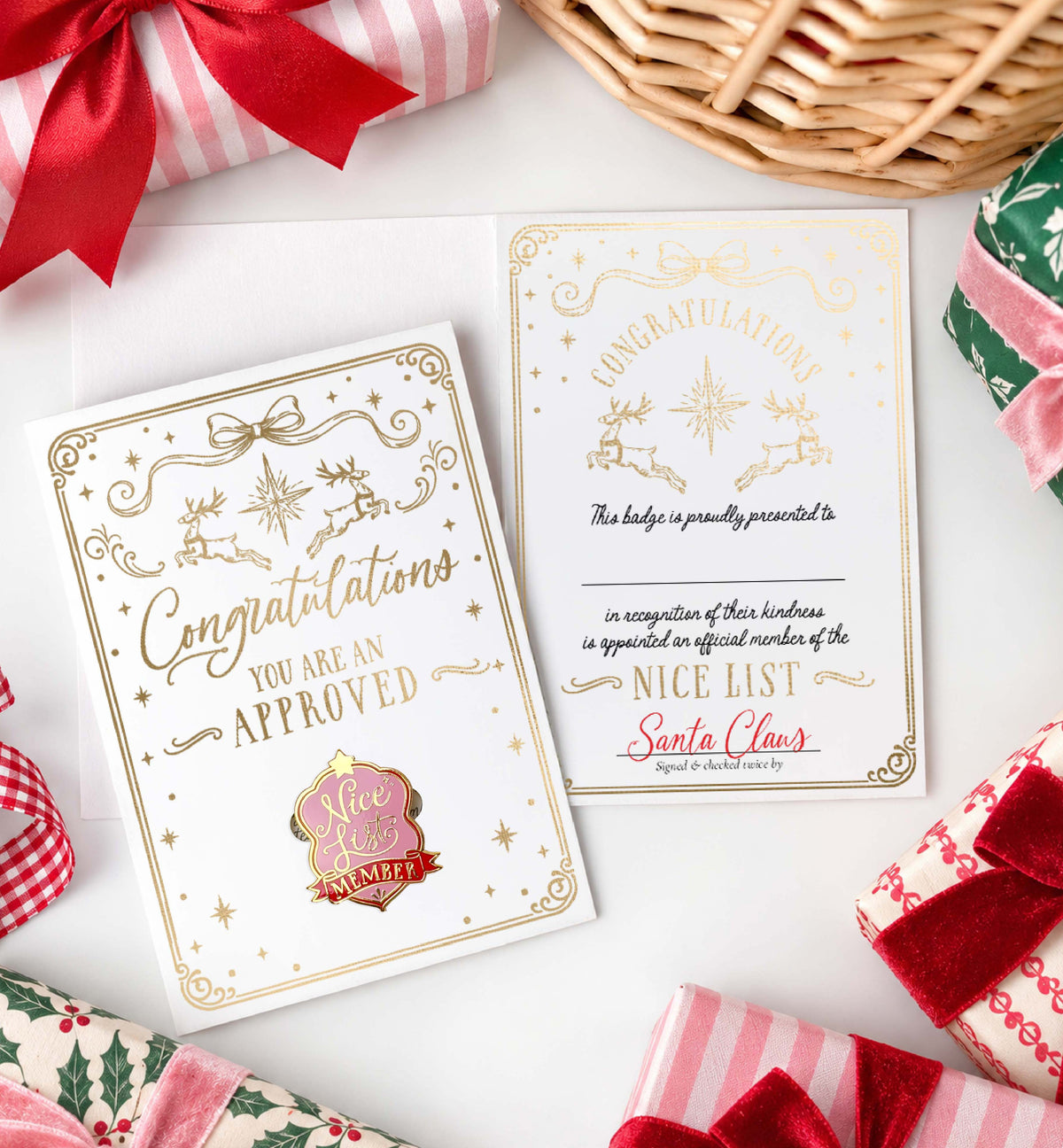 Pink Nice List Member Christmas Badge Enamel Pin