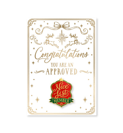 Red Nice List Member Christmas Badge Enamel Pin