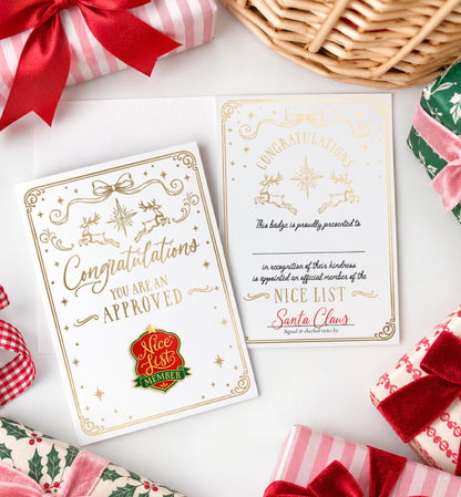 Red Nice List Member Christmas Badge Enamel Pin