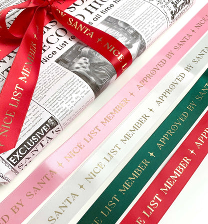 Nice List Member Christmas Pink Satin Ribbon - 3m