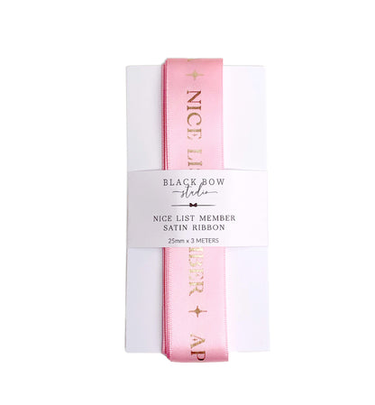 Nice List Member Christmas Pink Satin Ribbon - 3m