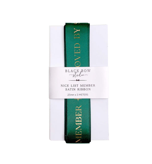 Nice List Member Christmas Bottle Green Satin Ribbon - 3m