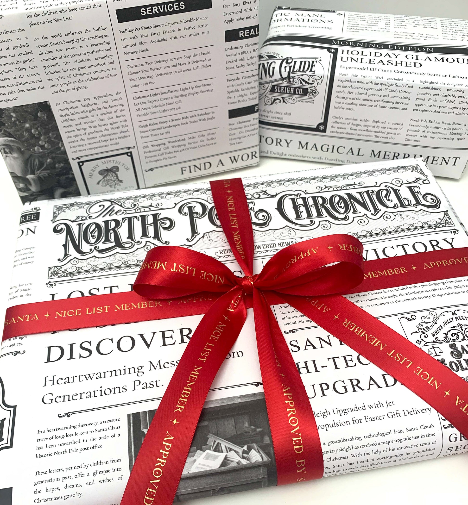 Wrapping Paper  North Pole Chronicle Newspaper - 3 Sheets – Black