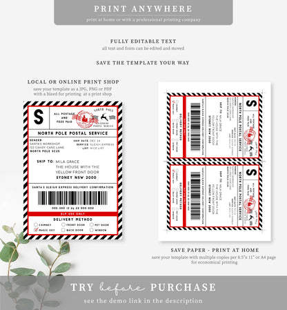 Santa's Workshop Black Red | Printable Christmas Shipping Label Template