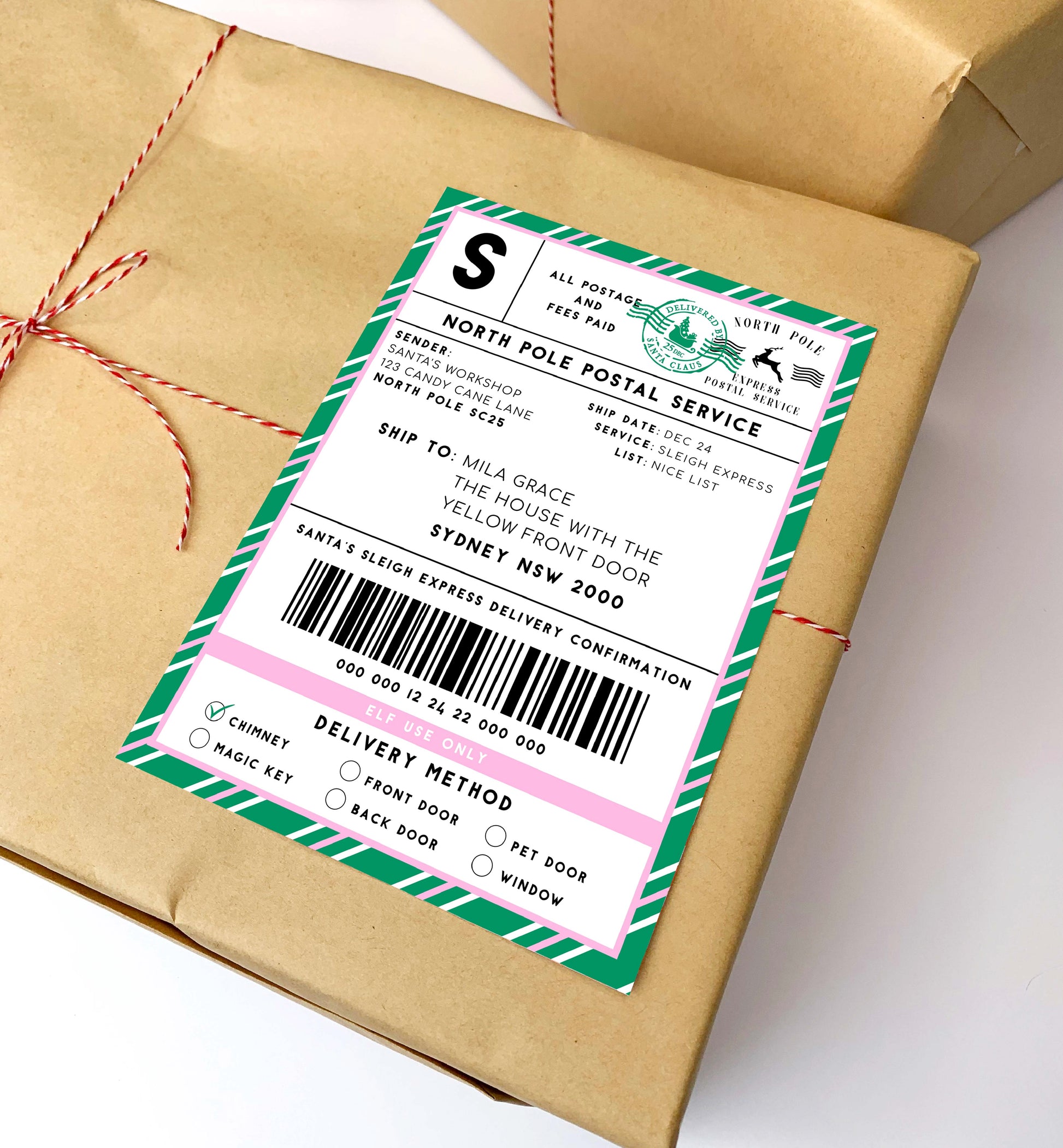 Printable Courier Shipping Label, Santa Mail North Pole Shipping Label Sticker, Christmas Special Delivery Label, Christmas Santa Gift Tag