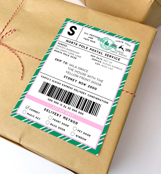 Printable Courier Shipping Label, Santa Mail North Pole Shipping Label Sticker, Christmas Special Delivery Label, Christmas Santa Gift Tag