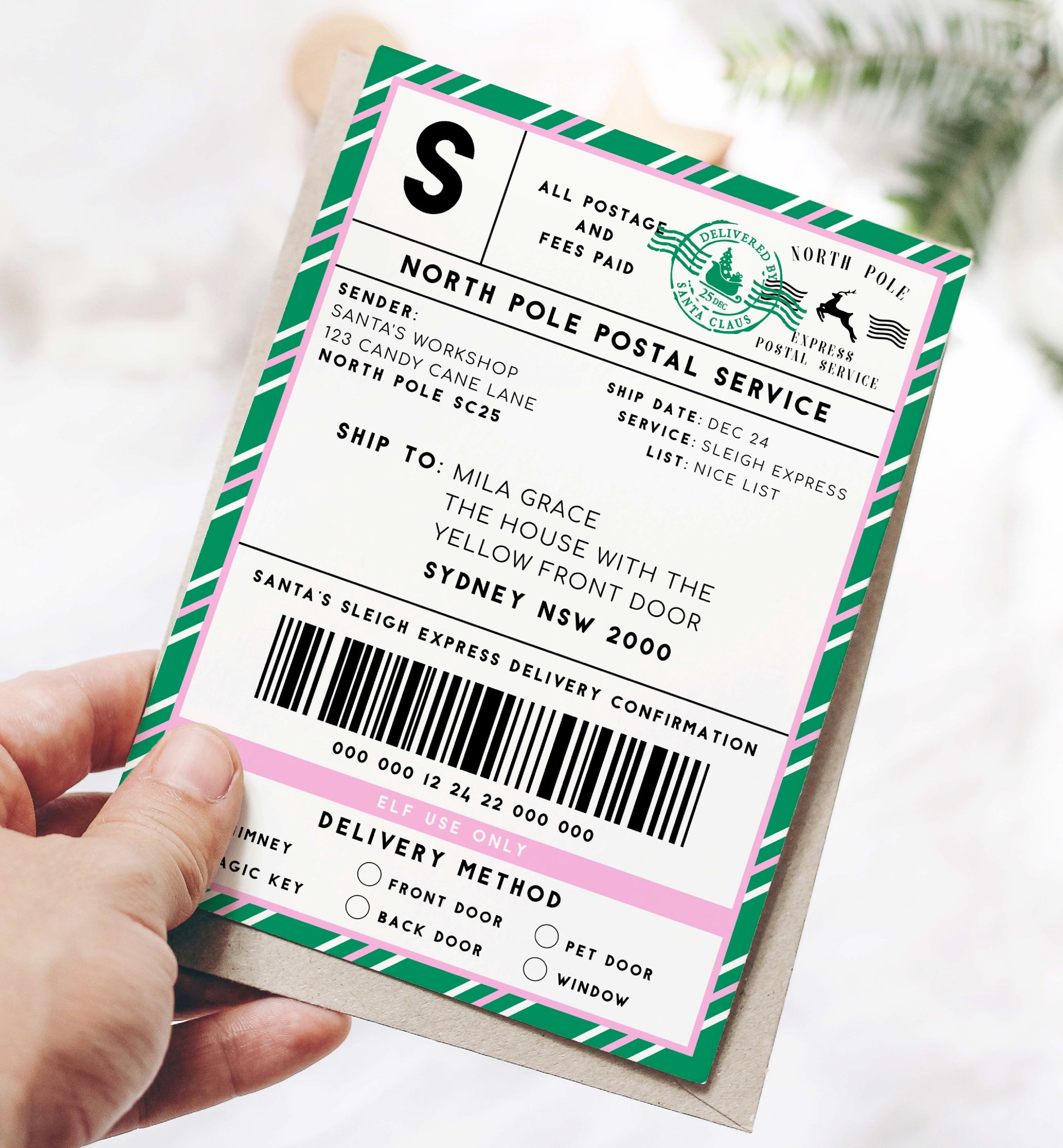 Printable Courier Shipping Label, Santa Mail North Pole Shipping Label Sticker, Christmas Special Delivery Label, Christmas Santa Gift Tag