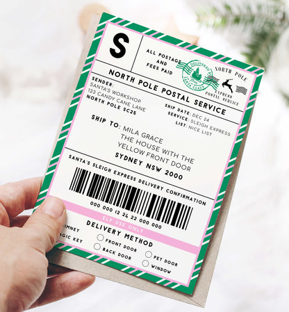 Printable Courier Shipping Label, Santa Mail North Pole Shipping Label Sticker, Christmas Special Delivery Label, Christmas Santa Gift Tag